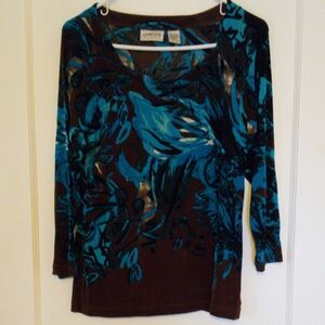 Chico's Blue Graphic 3/4 Sleeve Blouse
